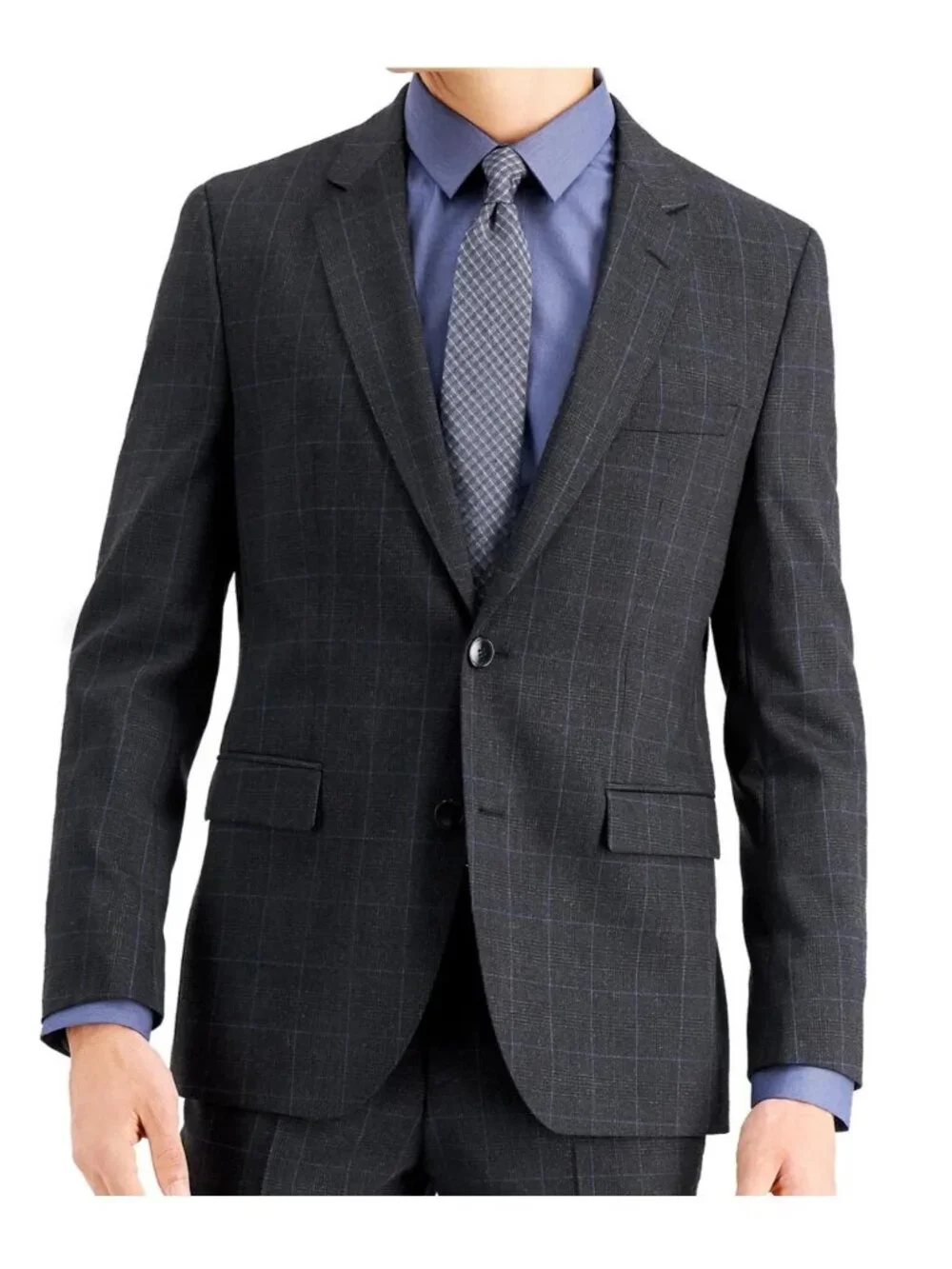 HUGO Hugo Boss Men's Regular-Fit Charcoal Plaid Suit Jacket, 40L / 40 Long